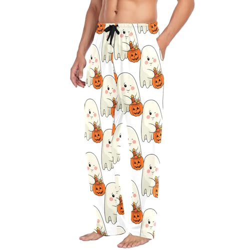 Spirits Pumpkin Men's Cotton Pajama Pants with Pockets and Drawstring Comfortable and Stylish,S4