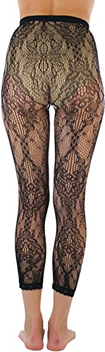 Image of ToBeInStyle Women's Single Floral Lace Fishnet Tights Footless & Stirrup Design