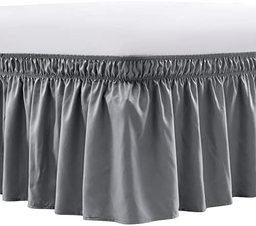 FreshCulture Wrap Around Ruffled Bed Skirt for Full Beds, 15 Inch Tailored Drop, Adjustable Elastic Dust Ruffles Full Size, Easy Fit Wrinkle & Fade Resistant, Soft Brushed Fabric, Dark Grey
