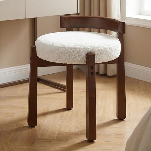DUOMAY Modern Boucle Makeup Ottoman, Upholstered Low Back Ottoman with