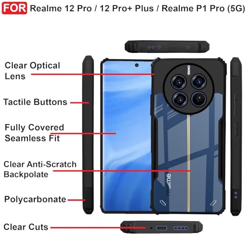 Image of Back Cover Clear Eagle Smoke Compatible with Model Realme RMX3870 / P1 5G / 12Plus | Raised Edges I paky |Imported Flexible TPU Bumper Scratch & Camera Protection - Black