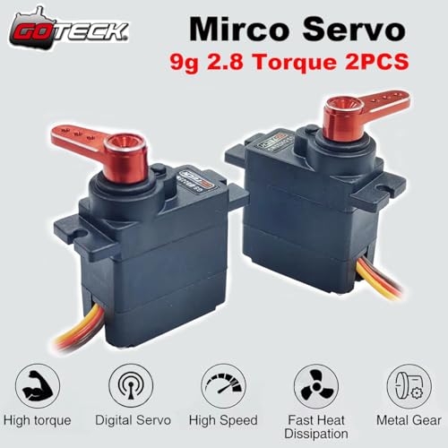 Image of GOTECK 2PCS D9025MG 9g Mini Servo, Micro Full Metal Gear Digital Servo,with Metal Horn for RC Car Model Boat Fixed-Wing Helicopter Airplane Robot Toy