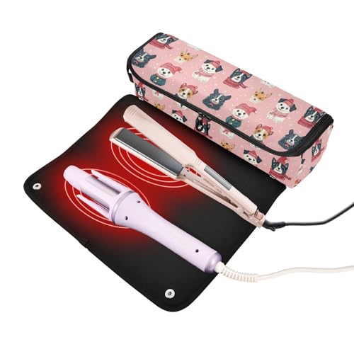 Bolsa organizadora portátil para herramientas de cabello con diseño de perros de dibujos animados, resistente al calor para planchas, rizadores y accesorios miniatura 2