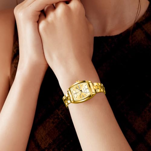 Image of BINBOND Square Watches for Women Analog Quartz Day Date Ladies Wrist Watch Diamond Stylish Stainless Steel Dress Womens Watch Elegant Luminous Waterproof