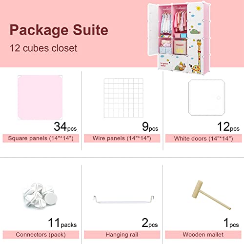 Vipzone Kids Wardrobe Baby Dresser Children Bedroom Armoire Clothes Hanging Closet With Animal Stickers, Pink, 12 Cubes #TOP5
