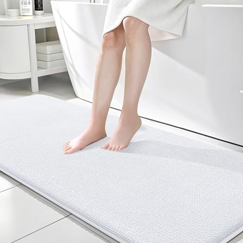 Image of OLANLY Thick Memory Foam Bathroom Runner Rugs 70x24, Extra Soft Absorbent Long Bath Rug, Quick Dry Bath Mats, Non-Slip, Machine Washable Mat for Bathroom, Tub and Shower, Home Decor Accessories, White
