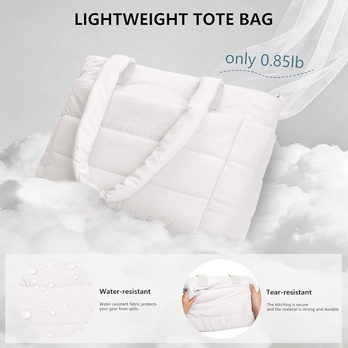 Image of Tote Bag for Women Puffer Tote Bag Large Nurse Bags Shoulder Handbag with Zipper for Work Travel,16.3 x 6.3 x 12 inches (MULTI COLOR) (6 Month Warranty)