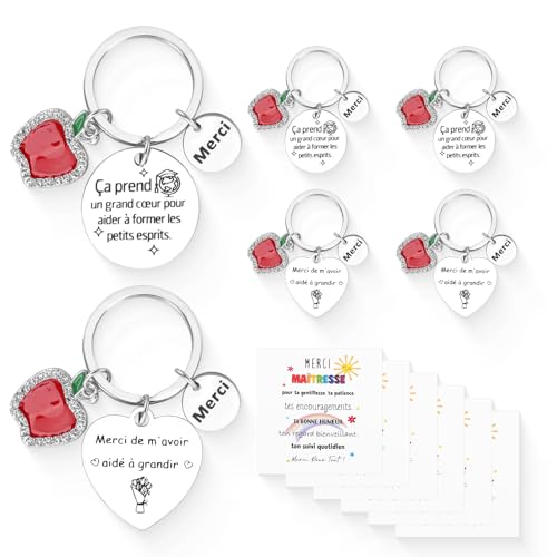 GADITIEK Porte Clef Merci Maitresse d'École, Idee Cadeau Maitresse d'École Fin d'Année, Cadeau Départ Retraite Maitresse (pomme)