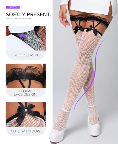 Image of RSLOVE Women Fishnet Stockings Sexy Thigh High Pantyhose Women Tight Hosiery