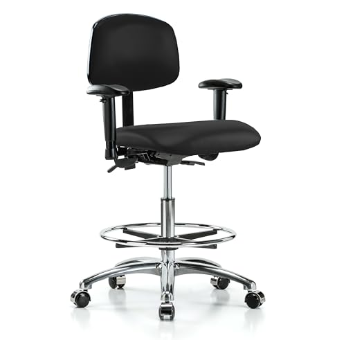 Image of Perch Chrome Task Chair with Foot Ring, Rolling, 21.5 inch-29 inch, Black Fabric
