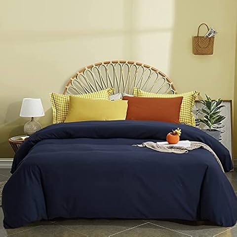 Houseri Blue Comforter Set Queen Navy Blue Comforter Queen Size Dark Blue Bedding Sets Full Size Modern Simple Style Bed Comforters for Men Women Teens Solid Color Dorm Bedding Quilts Full Cover