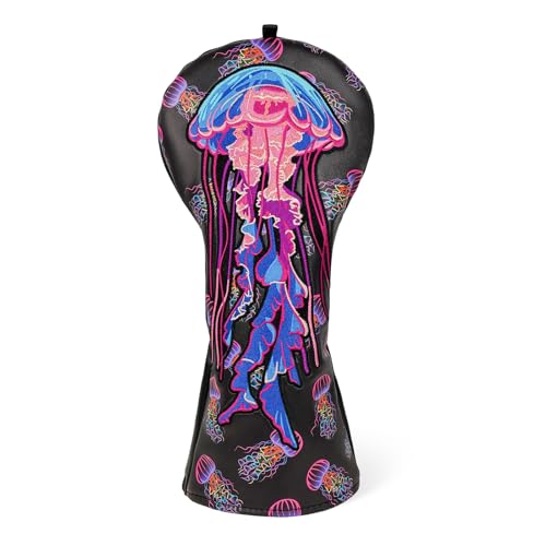 Club Head Covers Driver Fairway Wood Hybrid Golf Club Headcover Leather Protector Heavy Embroidered Colorful Jellyfish (driver)