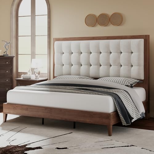 Jocisland King Bed Frame with Upholstered Headboard