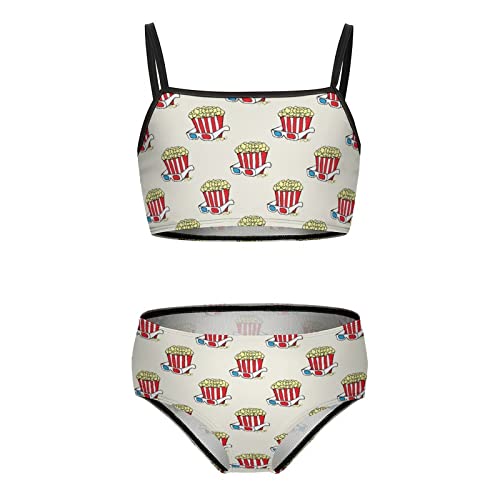 Popcorn and Eyeglass Girl's Two Piece Swimsuit Beach Sport Swimwear Bikini Set Bathing Suit 8-10Y?130cm?