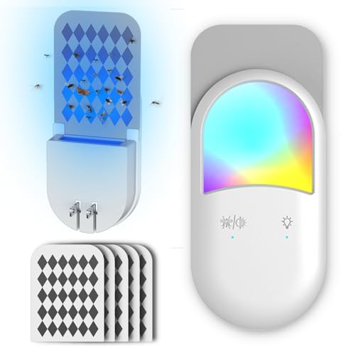 Fly Insect Trap,Indoor Plug-in Fly Traps for Flies, Fruit Flies, Moths, and Other Flying Insects,Moths Killer with Night Light (1Devices + 5 Glue Cards)