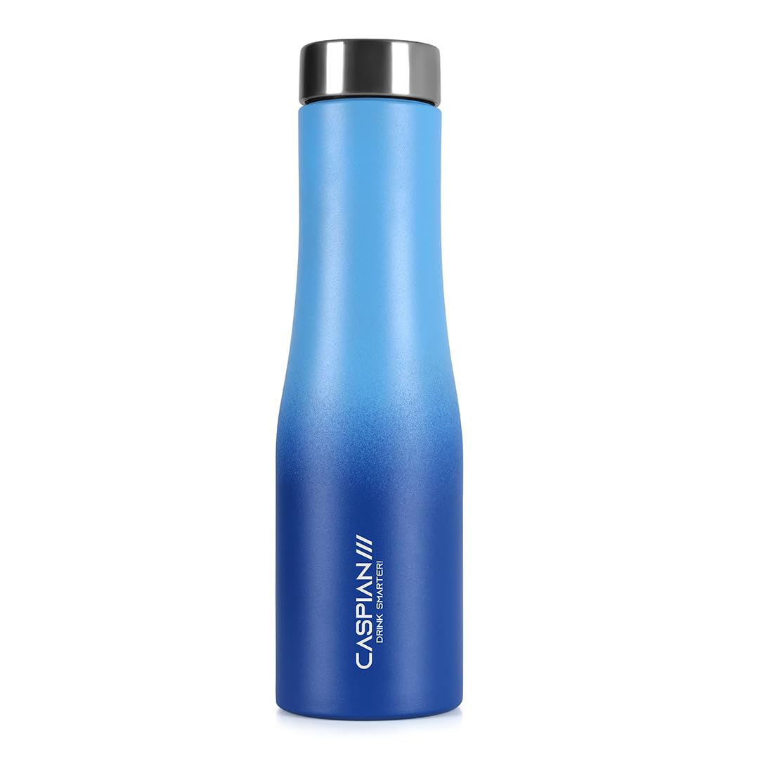 CASPIAN /// Aqua ISI Certified Stainless Steel Water Bottle 1 ltr. (M Blue, 1 Litre) | Leak Proof Thunder for Fridge Home Office Travel School Kids Boys Girls Adults Sports Gym Yoga Gift | BPA Free