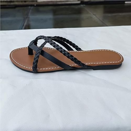 Yytcsjz Women's Thong Sandals, Orthopedic Sandal, Woven Flip Flops, Lightweight Summer Round Toe Beach Trendy Comfort Flat Slip-On Shoes Slipper2