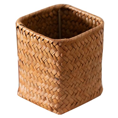 LIOOBO 草編筆筒 多機能メイクブラシホルダー 大容量デスクペン立て おしゃれ収納ボックス 手編み工芸品 ホームデコレーション用