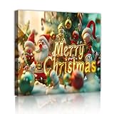 メリークリスマスキャンバスアートサンタクロースクリスマスツリー新年クリスマスイブホリデー装飾フレームウォールアートリビングルームの家の装飾70x70cmインナーフレーム