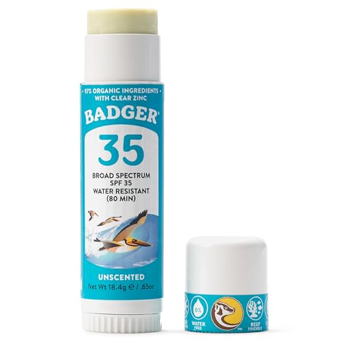Best Sunscreen Stick for Seniors with Arthritis for Limited Dexterity and Stiff Hands 17 Badger Mineral Sunscreen Face Stick SPF 35, 97% Organic Unscented Zinc Oxide Travel Sunscreen, Coral Reef Safe Travel Size Stick, .65 oz