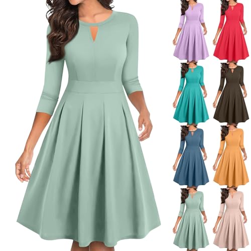Amazon.com: CCHZYSKO Casual Dresses for Women Vintage Semi Formal 3/4  Sleeve A-line Work Cocktail Party Flare Summer Fall Dresses 01-Mint Green :  Clothing, Shoes & Jewelry