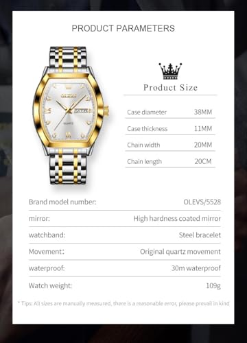 Image of OLEVS Men Watches Square Business Dress Diamond Analog Quartz Date Luxury Watch for Men Casual Stainless Steel Waterproof Luminous Wrist Watch