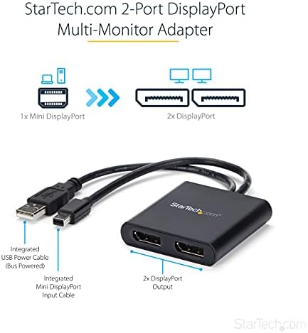 2-Port Multi Monitor Adapter - Mini DisplayPort to 2x DisplayPort MST Hub - Dual 4K 30Hz - Video Splitter for Extended Desktop Mode on Windows PCs Only - mDP 1.2 to 2x DP (MSTMDP122DP)