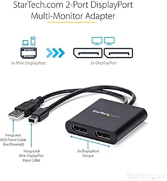 2-Port Multi Monitor Adapter - Mini DisplayPort to 2x DisplayPort MST Hub - Dual 4K 30Hz - Video Splitter for Extended Desktop Mode on Windows PCs Only - mDP 1.2 to 2x DP (MSTMDP122DP)