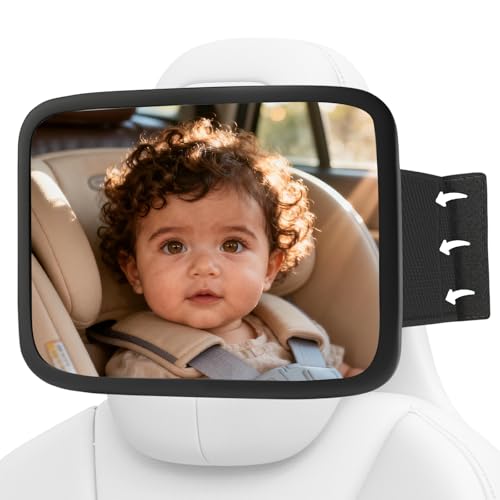 Plantureco Fixed Headrest Baby Car Mirror Compatible with Tesla Car Mirror for Baby 100% Shatterproof & Shake-Proof Non-Slip with 360 Rotation & Wide View Easy Install Perfect (Black)