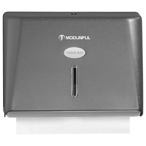 Modunful Paper Towel Dispenser Wall-Mounted Touchless No Drill High-Capacity Z-Fold C-Fold Multifold Hand Towel Dispenser Holder for Bathroom Kitchen Office Commercial Use Two Ways to Unlock,Grey