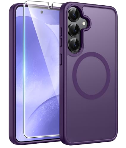 Image of FNTCASE for Samsung Galaxy S25 /S24 Case: Galaxy S24 /S25 Phone Case [Fit with Magsafe] Translucent Matte Case [Screen Protector] Military Grade Shockproof Protective Phone Cover-Purple