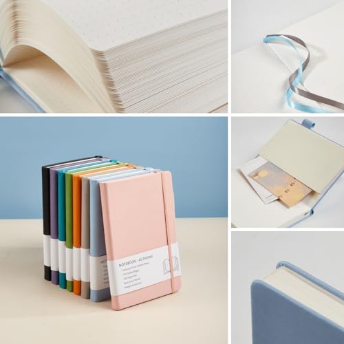 Dotted Notizbuch A5, Hardcover Dotted Journal mit Premium 100 GSM Dickes Papier, 192 Seiten, Innentasche, Elastisch Gebändert, Kunstledereinband, 14,5x21,3 cm (Blau)