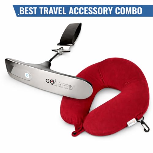 Image of GoTrippin Weight Machine for Luggage - 50 kg capacity, Steel body, Lifetime replacement - Luggage Weighing Scale for travel, flights, bags & baggage (Silver) (Luggage Scale + Neck Pillow)