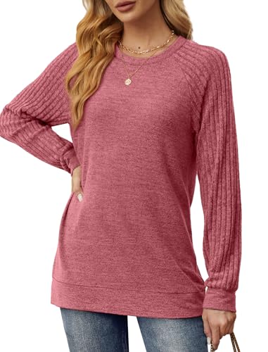 Image of Saloogoe Tunic Sweatshirts for Women Crewneck Lightweight Sweaters Raglan Long Sleeve Shirts Fall Fashion Tops 2026