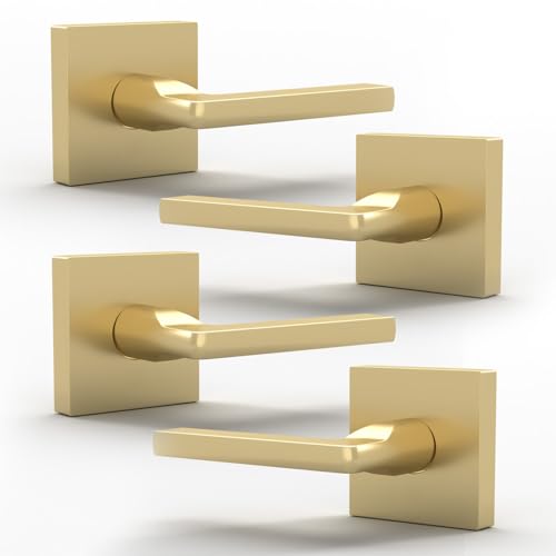 Image of Mega Handles Prime Dummy Door Handles - 4 Pack Heavy Duty Gold Door Handle, Non-Turning Door Handle for Hallway, Closet & French Doors, Single Side, Fits All Standard Doors - Satin Brass
