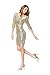 TowerTree Women's Sparkle Glitter Sequin 3/4 Sleeve Bodycon Club Party Dress, Gold, Large