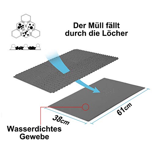 Pieviev Katzenklo Matte, Katzenstreu Matte Katzenklo Unterleger Waben Design Katzentoilette Vorleger Wasserdichte Doppelte Schichte Entwurf Bienenwabe Mat (Grau 61x38 cm)