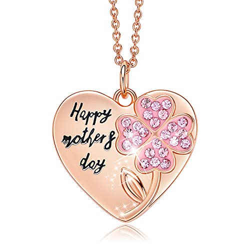 Bijoux Pendentif en Chaîne en Or Cristaux de Coeur Rose Collier Mom Femme