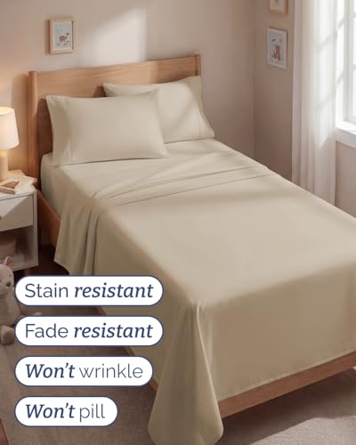 Image of Twin 4 Piece Bed Sheet Set - Comfy, Breathable & Cooling Sheets - Cream | Ultra Soft Hotel Luxury Bedding Set with 8-16 Inch Deep Pockets, 1 Flat & 1 Fitted Sheet & 2 Pillowcases, Wrinkle & Fade Free