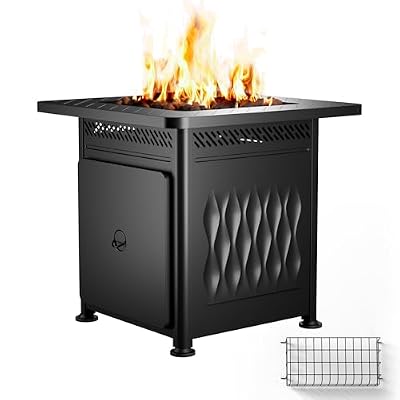 EAST OAK 28" Outdoor Propane Fire Pit Table | 52,000 BTU Gas Fire Pit Table for Outside with Magnetic Lid | Storage Basket & Lava Rocks | CSA Certified for Patio, Garden & Backyard | Black