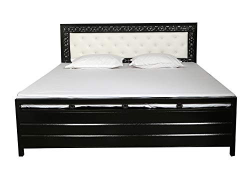 Image of Black Metal HEADBOARD Bed with Hydraulic Storage for Home Livingroom Bedroom - Ivory Cushion (6x6)
