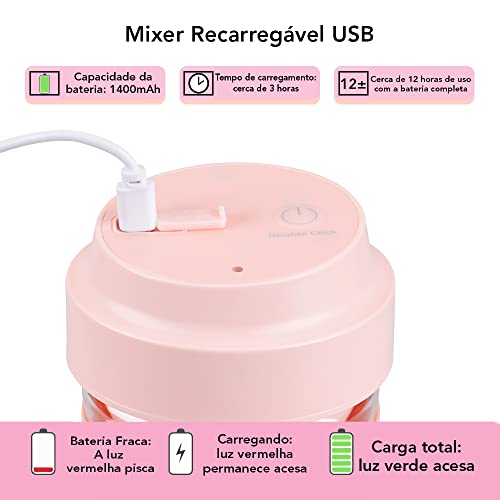 Mixer Portátil, Mini Liquidificador Portátil, Coqueteleira Elétrica Sem Fio Recarregável, Processado
