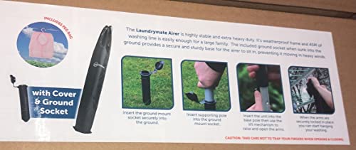 A-Z® - 45M - 4 Arm Rotary Washing Line (Grey) Multiple Tension Adjustment, Folding Outdoor Rotating Clothes Dryer & Ground Spike MOB, Metallic + Ground Spike (45M) Sold by My eShop Ltd - Image 7