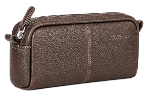 Image of Calfnero Genuine Leather Toiletry Bag for Men & Women | Premium Leather Travel-Pouch | Toiletry Organizer | Cosmetic & Shaving Kit Bag | Unisex Travel Dopp Kit (Brown)