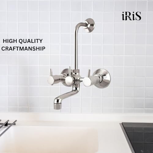 Image of iRiS 2 in 1 Brass Wall Mixer with Provision for Overhead Shower and 125 mm Long Bend Pipe -Visible Hot /Cold