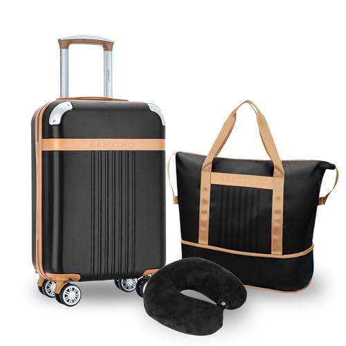 Santino Luggage Sets Carry On Luggage 22x14x9 Airline Approved 3 Piece Suitcases with Spinner Wheels TSA Lock ABS Hard Case European Travel 20 Inch Baggage Duffle bag Expandable Neck Pillow