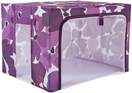 Periea Beau Folding Collapsible Stackable Fabric Home Storage Boxes with Steel Frames (Black & White, Large)
