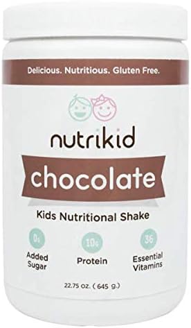 Kids Protein Shake - Large Chocolate by NutriKid - Kid Nutritional Shake Includes: No Added Sugar, Grass-Fed Whey Protein, Vitamins, Omega 3s, Probiotics - All Nutrients Kids Need In One Bottle