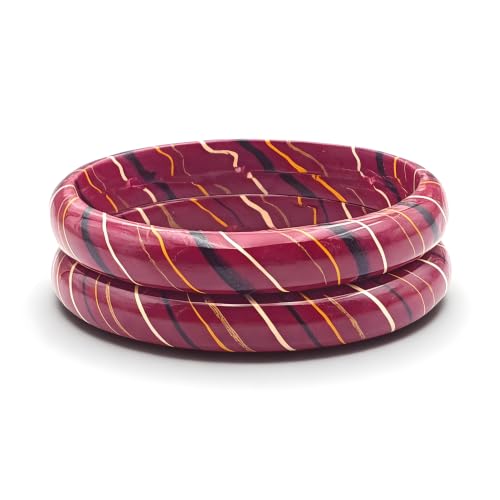 Image of Traditional Rajasthani Lac Bangles for Women and Girls, Jaipuri Lahariya Design Lakh Lah Kada, Multicolor Striped Pattern, Red Green Maroon Sky Blue Pink Purple Yellow Grey Set of 2
