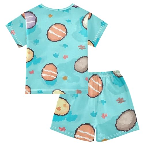 Summer Pajama Set Pixeleastereggs Pattern, Short Sleeve Sleepwear Nightwear2